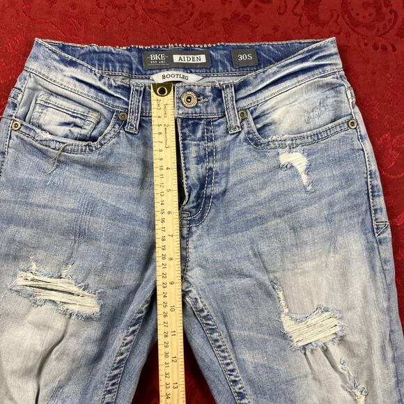 BKE Jeans Mens 30x29'' Short Bootleg Aiden Distressed Blue Denim Cowboy - Picture 7 of 16